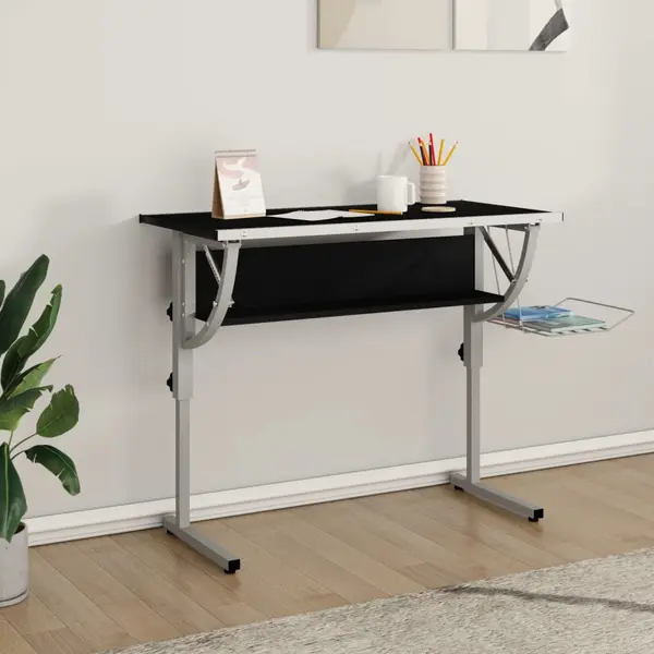 Gossi birou craft negru & gri 110x53x(58-87) cm lemn prelucrat & otel