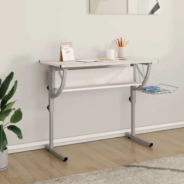 Gossi birou creatie alb & gri 110x53x(58-87)cm lemn prelucrat & otel