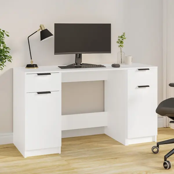 Gossi birou cu dulap lateral, alb, lemn prelucrat