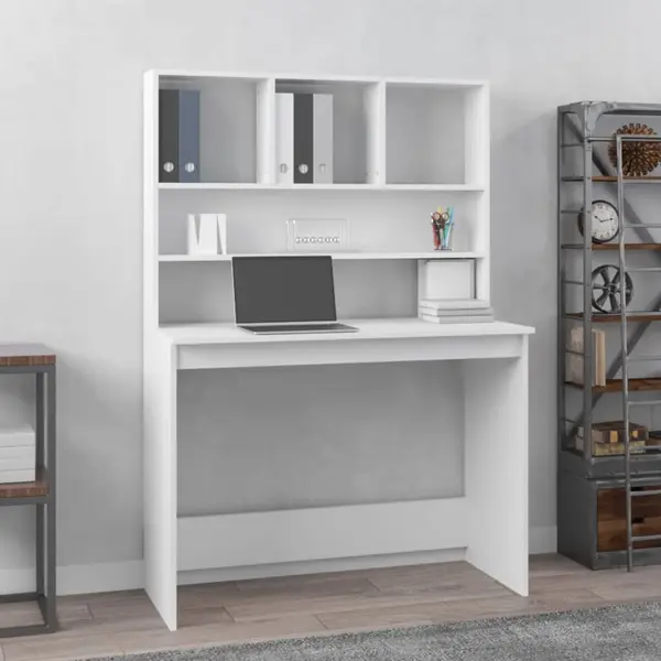 Gossi birou cu rafturi, alb, 102x45x148 cm, lemn compozit