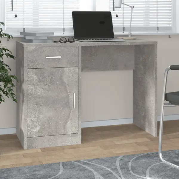 Gossi birou cu sertar si dulap, gri beton 100x40x73 cm lemn prelucrat