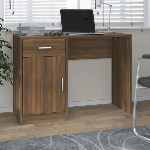 Gossi birou cu sertar si dulap, stejar maro, 100x40x73 cm, lemn