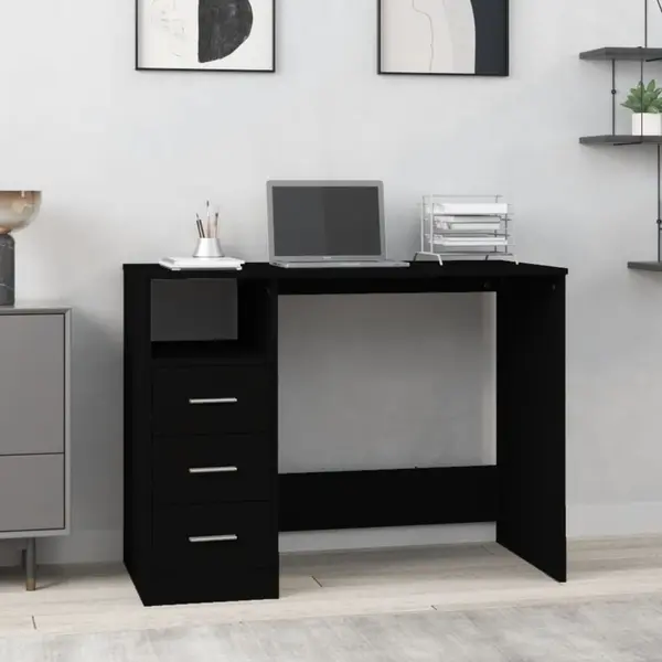 Gossi birou cu sertare, negru, 102x50x76 cm, lemn prelucrat