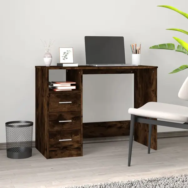 Gossi birou cu sertare, stejar afumat, 102x50x76 cm, lemn prelucrat