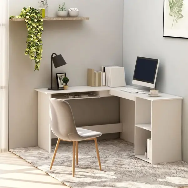 Gossi birou de colt in forma de l, alb, 120x140x75 cm, lemn prelucrat