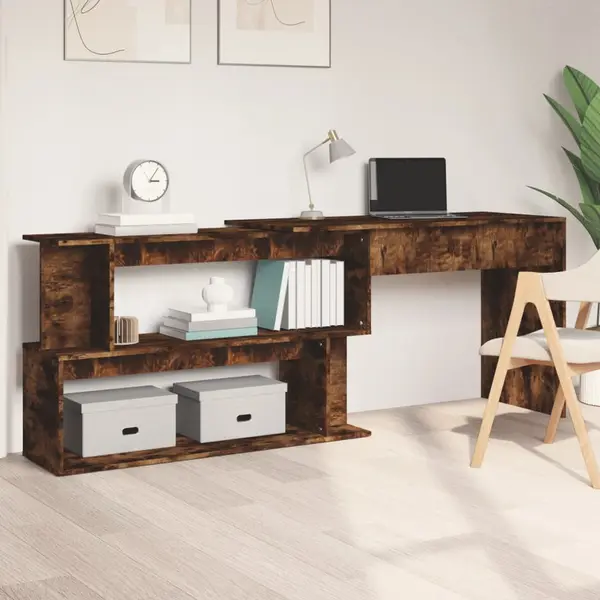 Gossi birou de colt, stejar fumuriu, 200x50x76 cm, lemn prelucrat