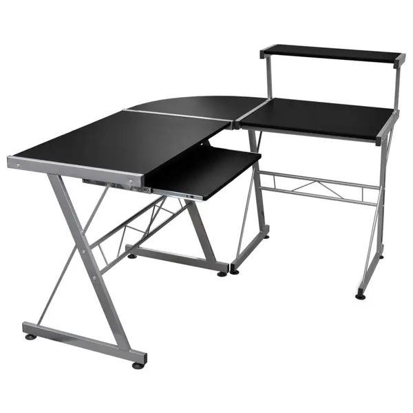 Gossi birou de computer coltar, negru, 132x112x99 cm, lemn prelucrat