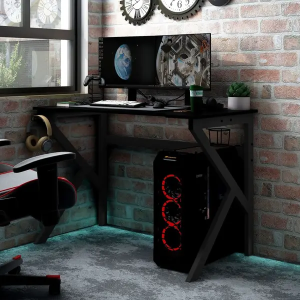 Gossi birou de gaming cu picioare in forma de k, negru, 90x60x75 cm