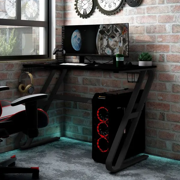 Gossi birou de gaming cu picioare in forma de zz, negru, 110x60x75 cm