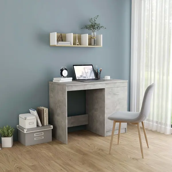 Gossi birou, gri beton, 100x50x76 cm, lemn prelucrat