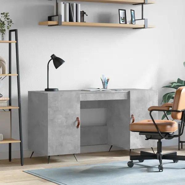 Gossi birou, gri beton, 140x50x75 cm, lemn compozit