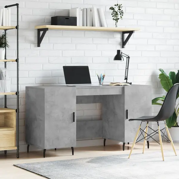 Gossi birou, gri beton, 140x50x75 cm, lemn compozit