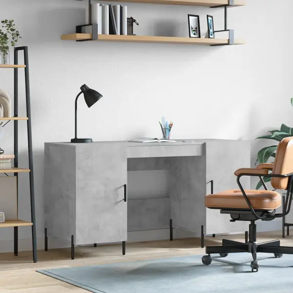 Gossi birou, gri beton, 140x50x75 cm, lemn compozit