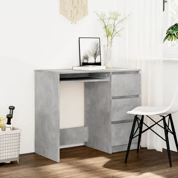 Gossi birou, gri beton, 90 x 45 x 76 cm, lemn prelucrat