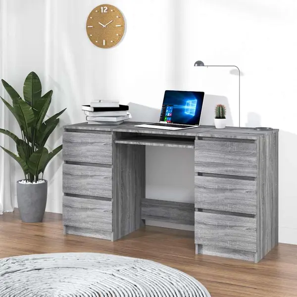 Gossi birou, gri sonoma, 140x50x77 cm, lemn prelucrat