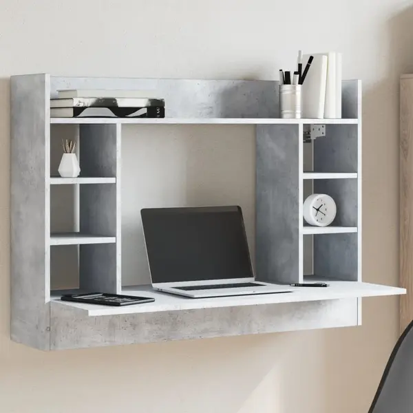 Gossi birou montat pe perete, gri beton, 105x48x75 cm, lemn prelucrat