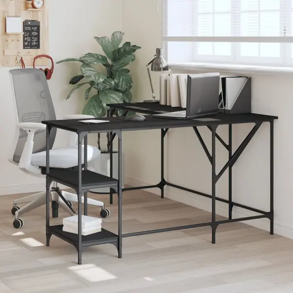 Gossi birou, negru, 139x139x75 cm, lemn prelucrat