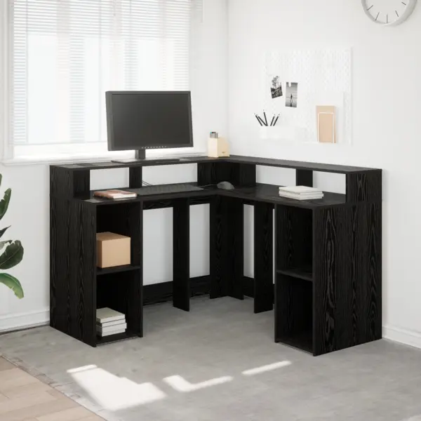 Gossi birou stejar negru 130x130x91 cm lemn prelucrat