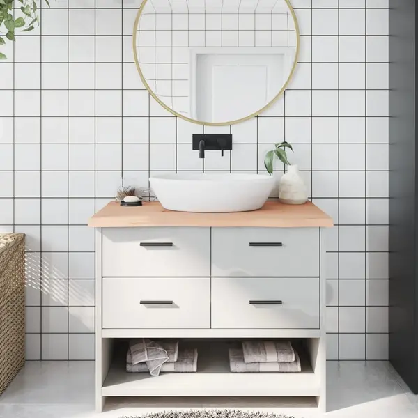 Gossi blat de baie, 100x50x4 cm, lemn masiv netratat