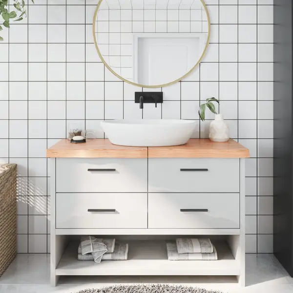 Gossi blat de baie, maro deschis, 120x60x(2-6) cm, lemn masiv tratat