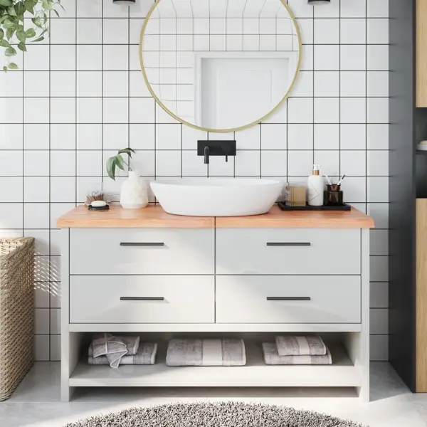 Gossi blat de baie, maro deschis, 140x50x(2-4) cm, lemn masiv tratat