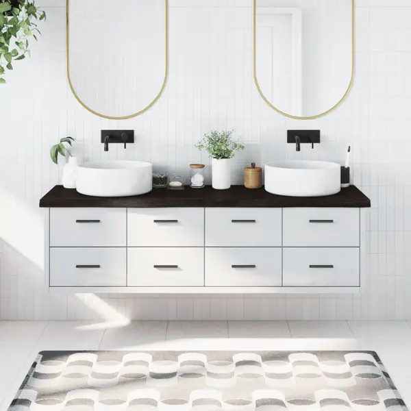 Gossi blat de baie, maro inchis, 180x60x(2-6) cm, lemn masiv tratat