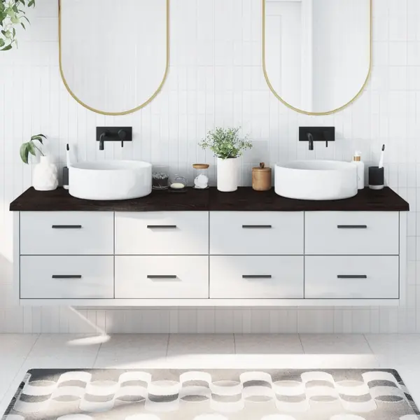 Gossi blat de baie, maro inchis, 200x60x(2-4) cm, lemn masiv tratat