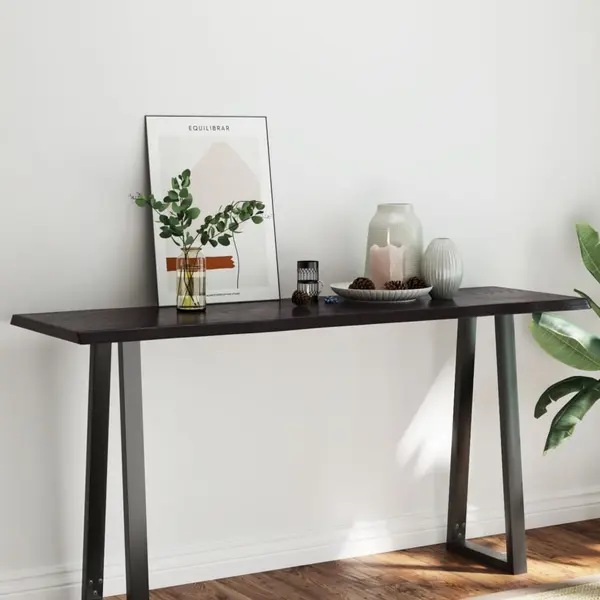 Gossi blat masa, 160x50x4 cm, gri, lemn stejar tratat contur organic