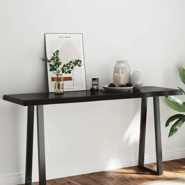 Gossi blat masa, 160x50x6 cm, gri, lemn stejar tratat contur organic