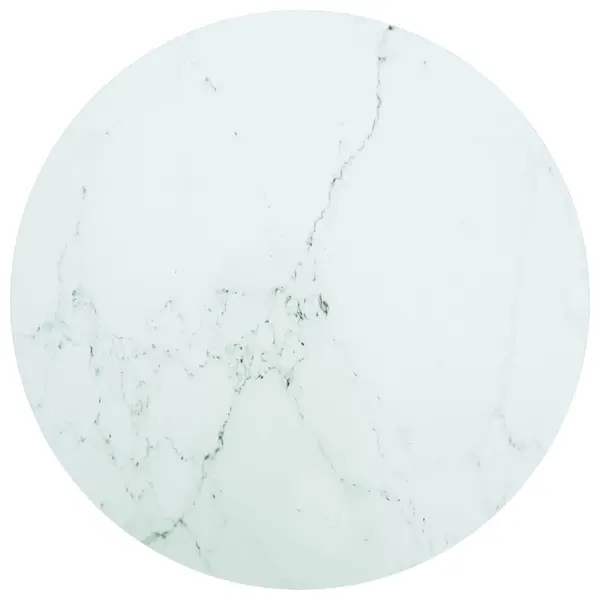 Gossi blat masa alb Ø80x1 cm sticla securizata cu design de marmura