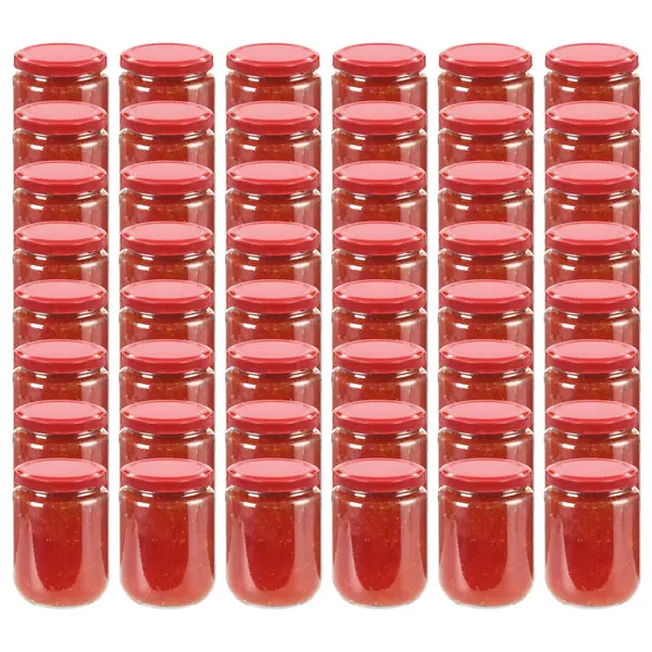 Gossi borcane din sticla pentru gem, capac rosu, 48 buc., 230 ml