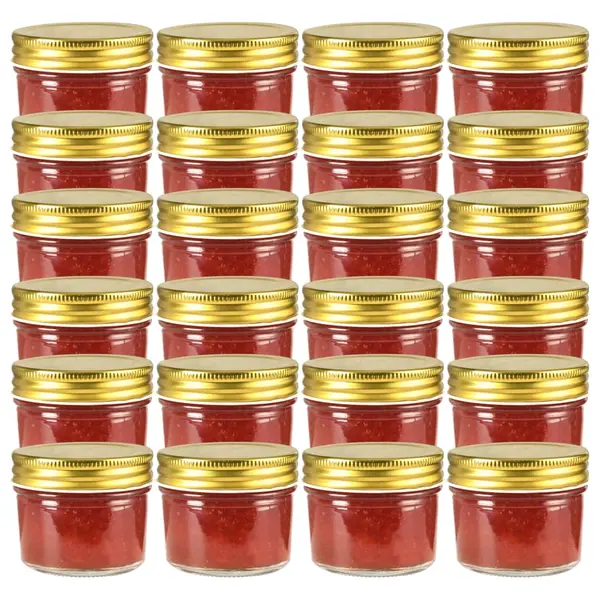 Gossi borcane din sticla pentru gem cu capac auriu 24 buc. 110 ml