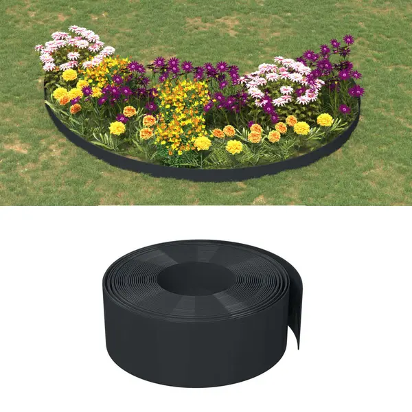 Gossi borduri de gradina, 3 buc, negru, 10 m 20 cm, polietilena