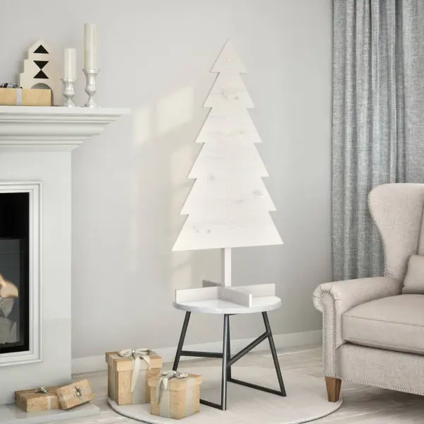 Gossi brad de craciun decorativ, alb, 120 cm, lemn de pin masiv