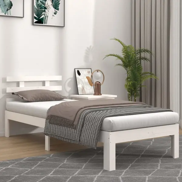 Gossi cadru de pat, alb, 100x200 cm, lemn masiv de pin