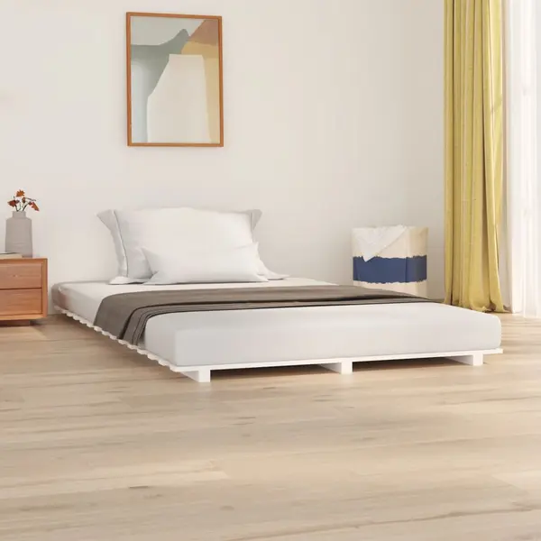 Gossi cadru de pat, alb, 135x190 cm, lemn masiv de pin