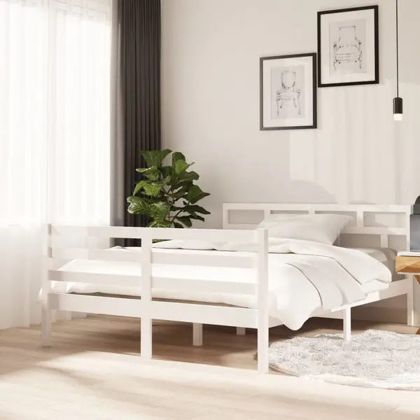Gossi cadru de pat, alb, 140x190 cm, lemn masiv de pin