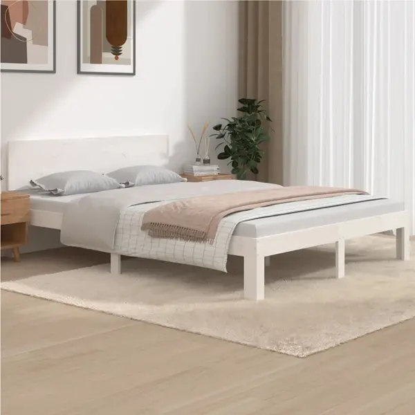 Gossi cadru de pat, alb, 140x190 cm, lemn masiv de pin