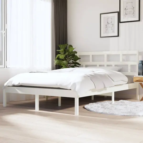Gossi cadru de pat, alb, 140x190 cm, lemn masiv de pin