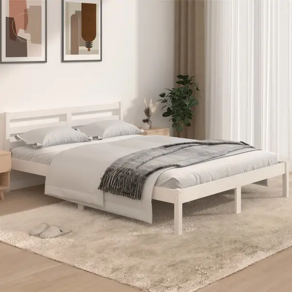 Gossi cadru de pat, alb, 140x190 cm, lemn masiv de pin