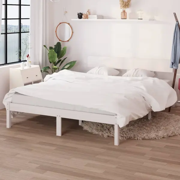 Gossi cadru de pat, alb, 140x200 cm, lemn masiv de pin