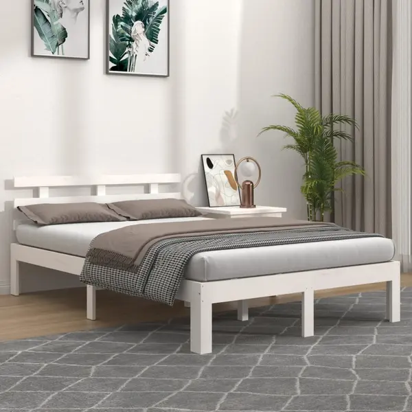 Gossi cadru de pat, alb, 140x200 cm, lemn masiv de pin