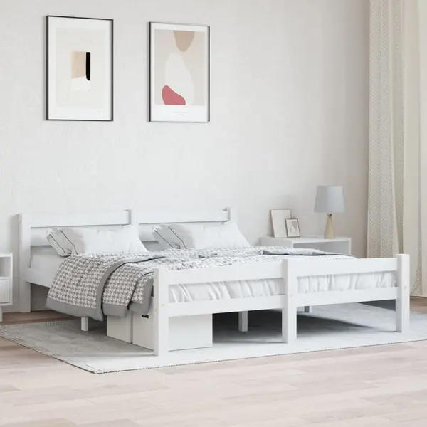 Gossi cadru de pat, alb, 160x200 cm, lemn de pin masiv
