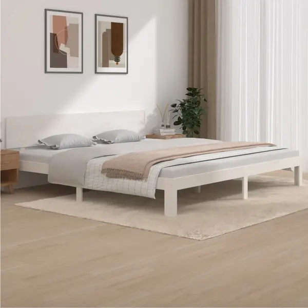 Gossi cadru de pat, alb, 200x200 cm, lemn masiv de pin