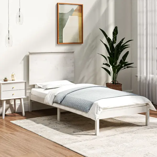 Gossi cadru de pat, alb, 90x200 cm, lemn masiv de pin