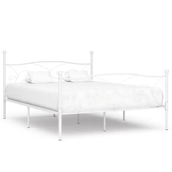 Gossi cadru de pat cu baza din sipci, alb, 200 x 200 cm, metal