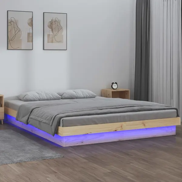 Gossi cadru de pat cu led, 120x200 cm, lemn masiv
