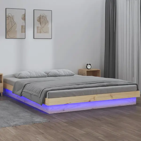 Gossi cadru de pat cu led, 150x200 cm, lemn masiv, king size 5ft