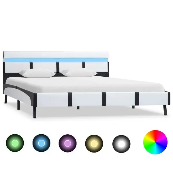 Gossi cadru de pat cu led, alb, 120 x 200 cm, piele ecologica
