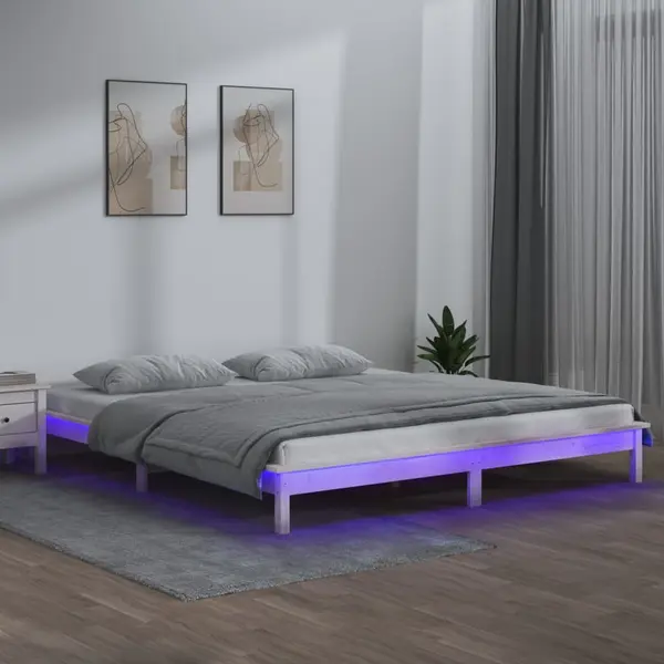 Gossi cadru de pat cu led, alb, 120x200 cm, lemn masiv